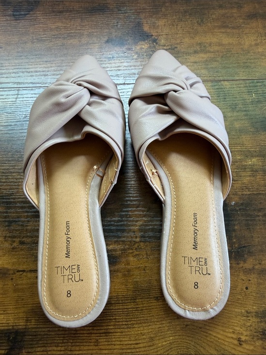 Time and Tru Shoes - Time and Tru Womens Size 8 Blush Faux Leather Slide Mule Memory Foam Flats Shoes